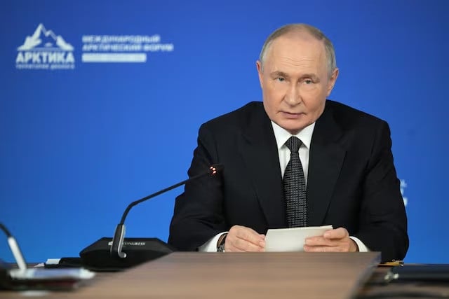 Russian President Vladimir Putin attends the International Arctic Forum in Murmansk, Russia on March 27, 2025. PHOTO: REUTERS