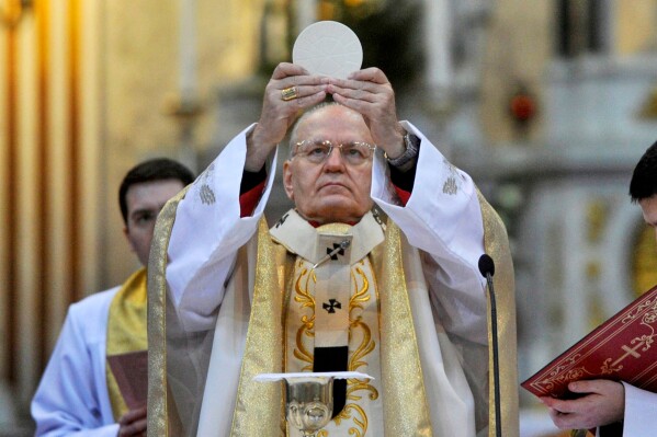 Cardinal Peter Erdo celebrates the Christmas Day Mass in Esztergom Basilica in the City of Esztergom, 51 kms northwest of Budapest, Hungary, on Dec. 25, 2016. (Attila Kovacs/MTI via AP)