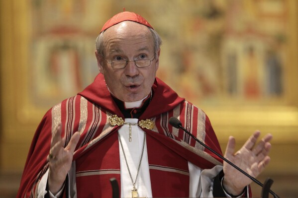 Austrian Cardinal Christoph Schoenborn attends a celebration at the St. Bartholomew church at the Tiberine Island in Rome, March 4, 2013. (AP Photo/Riccardo De Luca, File)