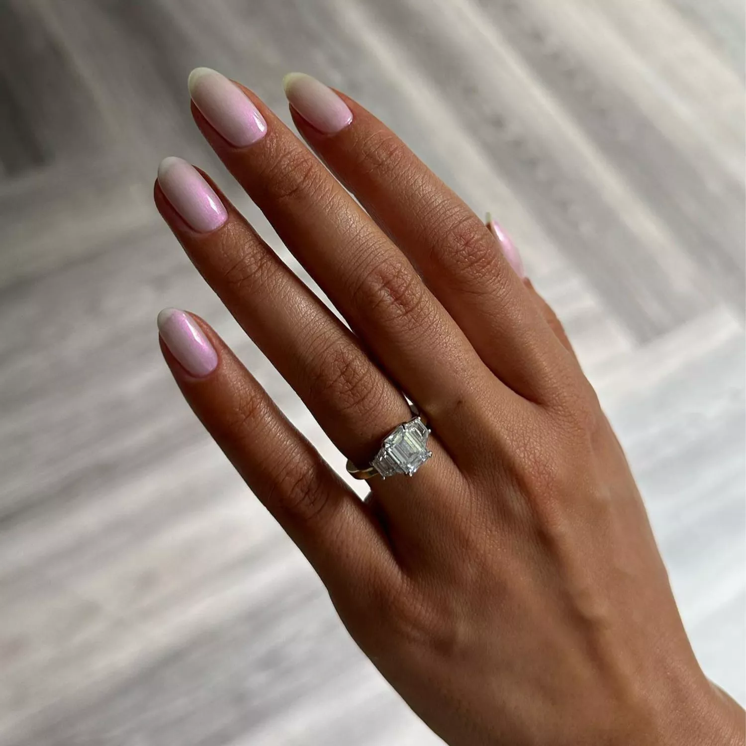 white syrup nails with iridescent chrome powder