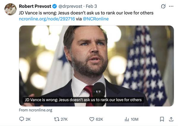 Man speaking at a podium with an American flag in the background, discussing the idea that love for others shouldn't be ranked