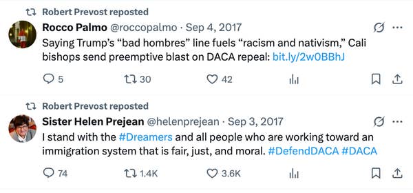 Rocco Palmo and Sister Helen Prejean tweet in support of DACA and criticize policies affecting immigrants, urging fairness and justice