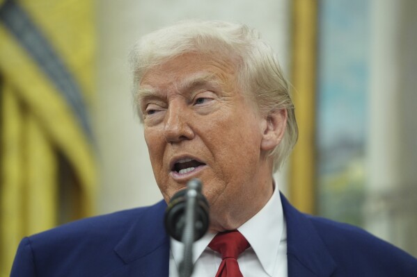 President Donald Trump speaks during a swearing in ceremony for interim U.S. Attorney General for the District of Columbia Jeanine Pirro, Wednesday, May 28, 2025, in Washington. (AP Photo/Evan Vucci)