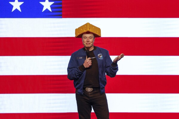 Elon Musk speaks at a town hall, March 30, 2025, in Green Bay, Wis. (AP Photo/Jeffrey Phelps, File)